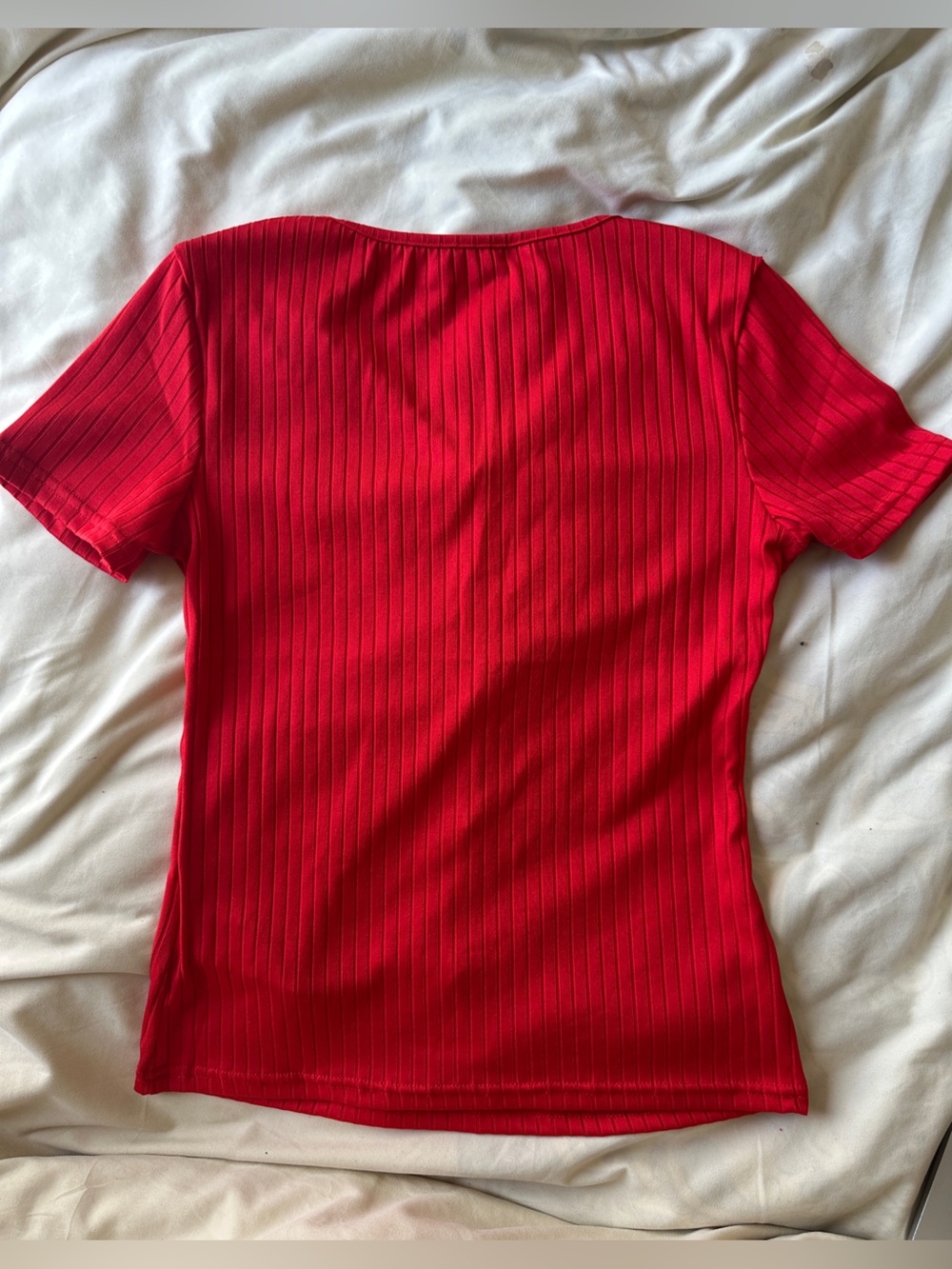 Red Ribbed Button Front Top - Picture 2 of 2
